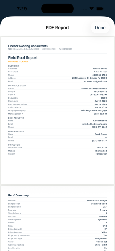 Claims report document preview