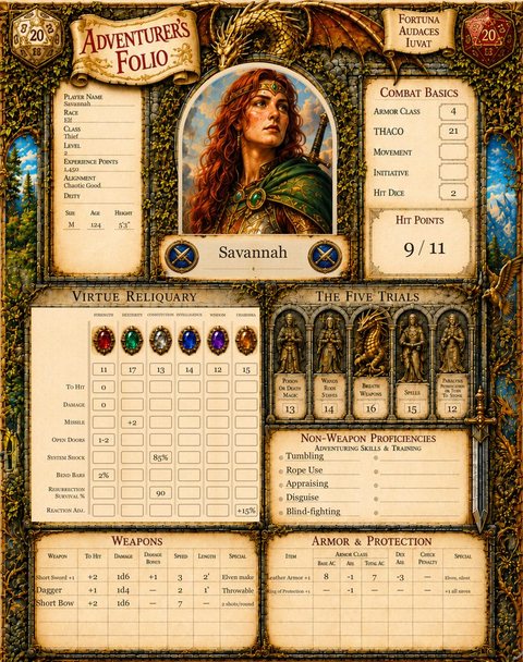 An illuminated tabletop character folio page