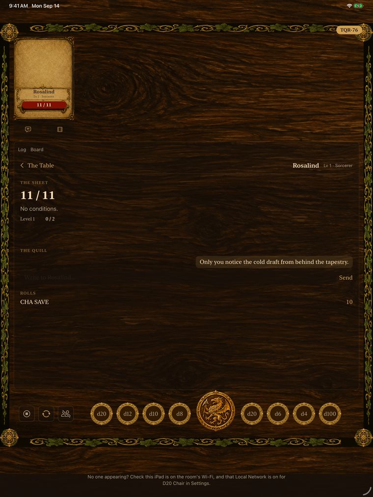The roll's total on the Game Master's iPad.