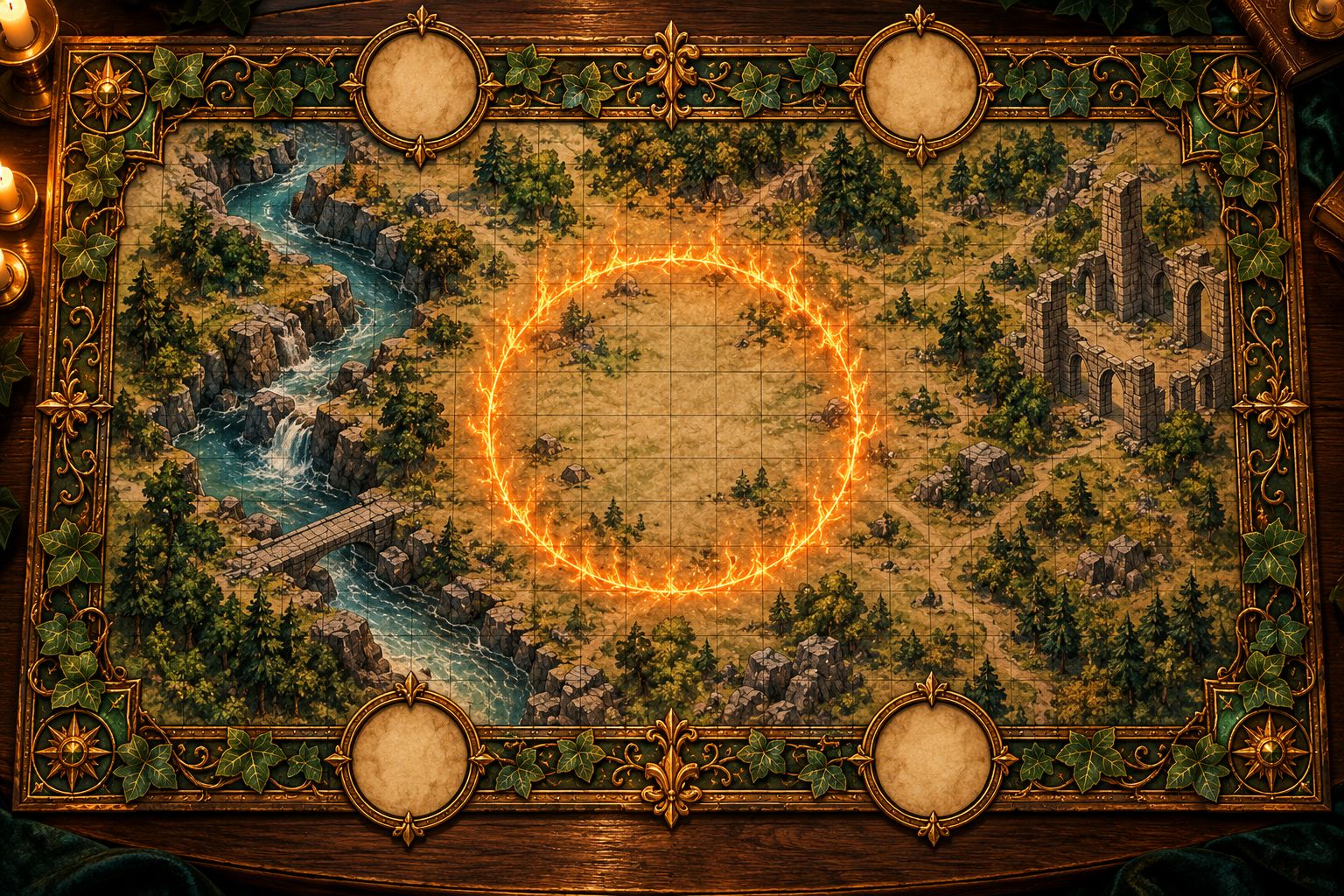 A map board laid out on the table, tokens standing on it.